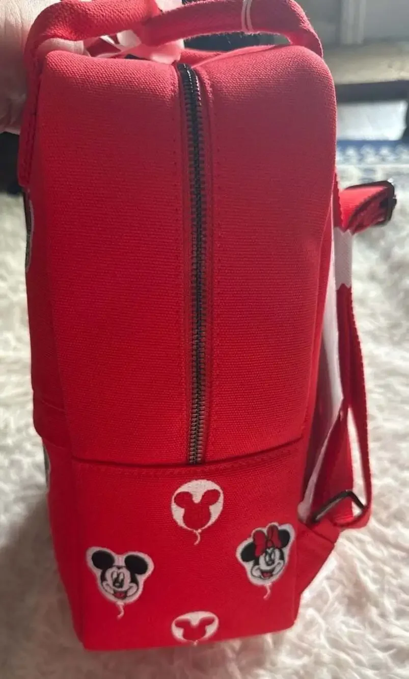 Disney Parks Loungefly Mickey & Minnie Mouse Balloon Red Canvas Backpack